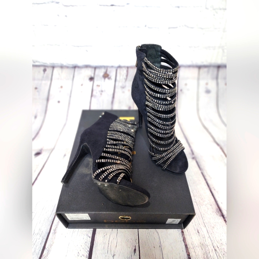 Womens BeBe Black Rhinestone Heels, Size 8, Black